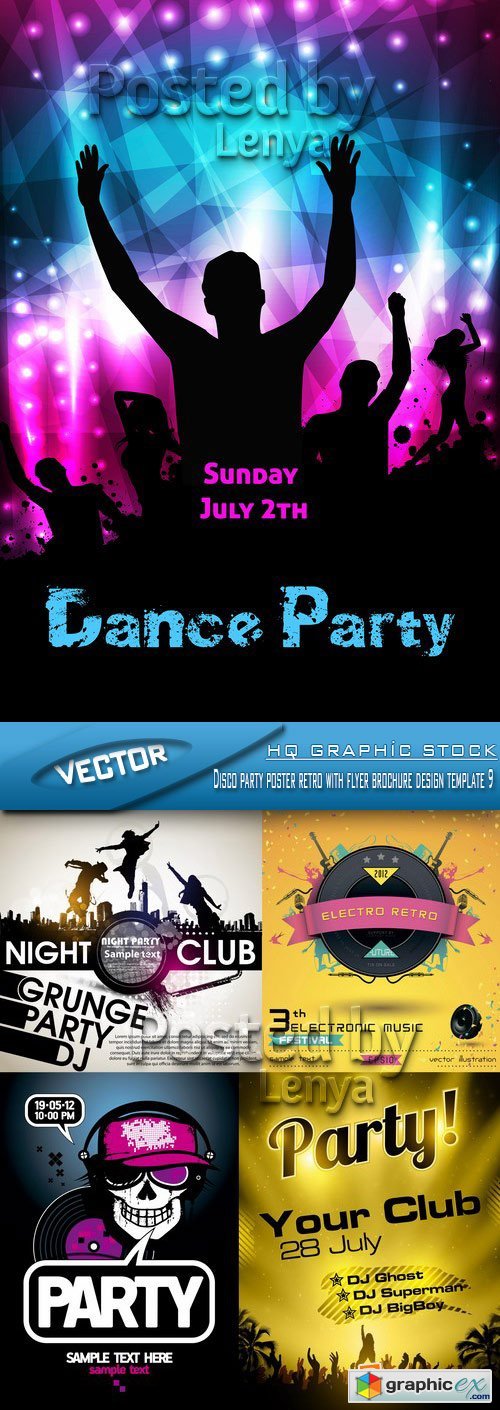 Stock Vector - Disco party poster retro with flyer brochure design template 9