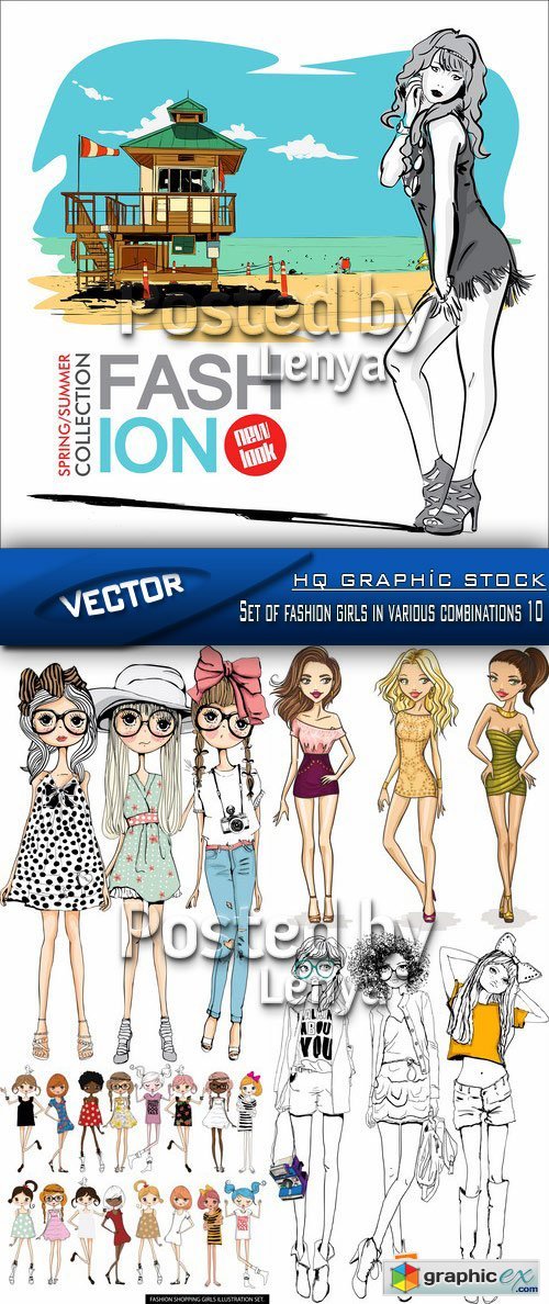 Stock Vector - Set of fashion girls in various combinations 10