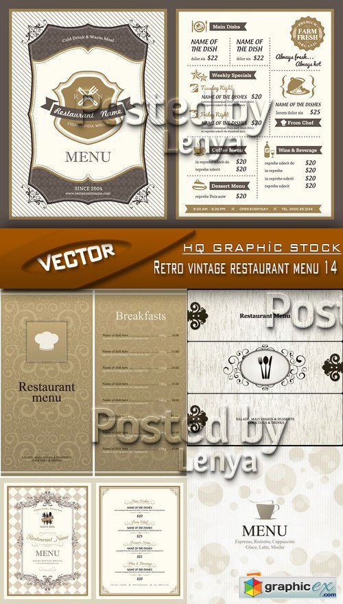 Stock Vector - Retro vintage restaurant menu 14