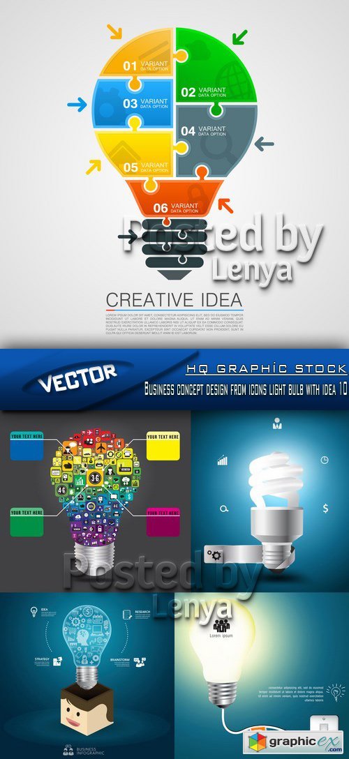 Stock Vector -  Business concept design from icons light bulb with idea 10