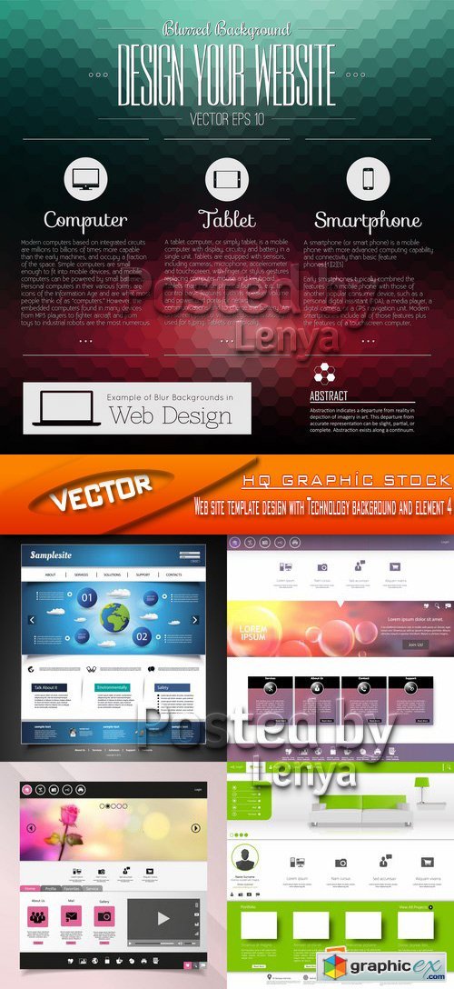 Stock Vector - Web site template design with Technology background and element 4
