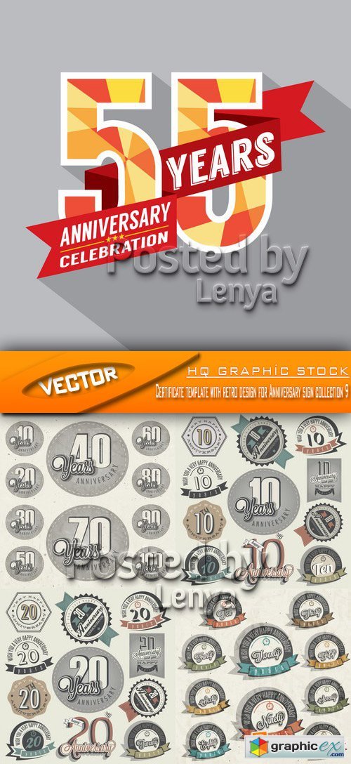 Stock Vector - Certificate template with retro design for Anniversary sign collection 9