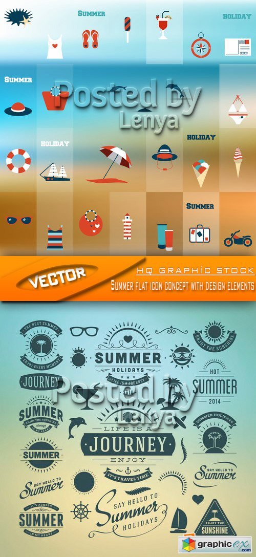 Summer flat icon concept with design elements