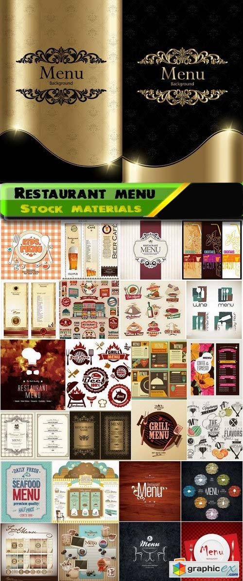 Restaurant menu template design and menu elements 25xEPS