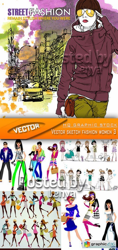 Stock Vector - Vector sketch fashion women 3