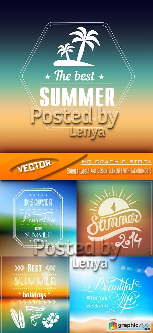 Stock Vector - Summer Labels and Design Elements with backrounds 5