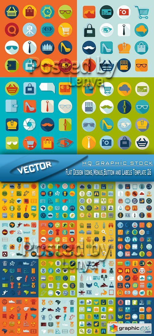 Flat Design Icons,Menus,Button and Labels Template 26