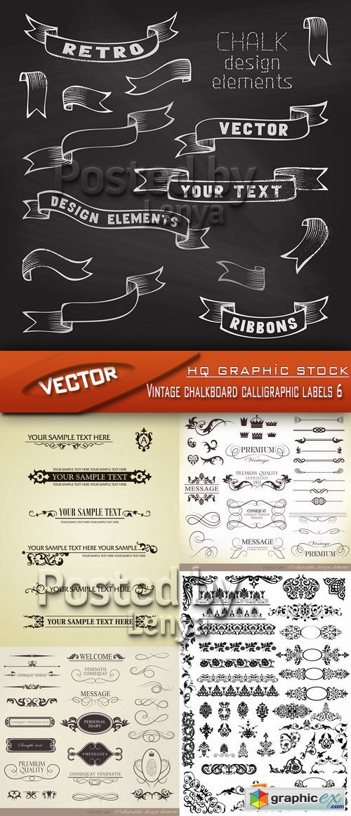 Stock Vector - Vintage chalkboard calligraphic labels 6