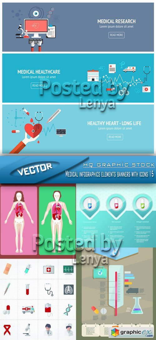 Stock Vector - Medical infographics elements banners with icons 15