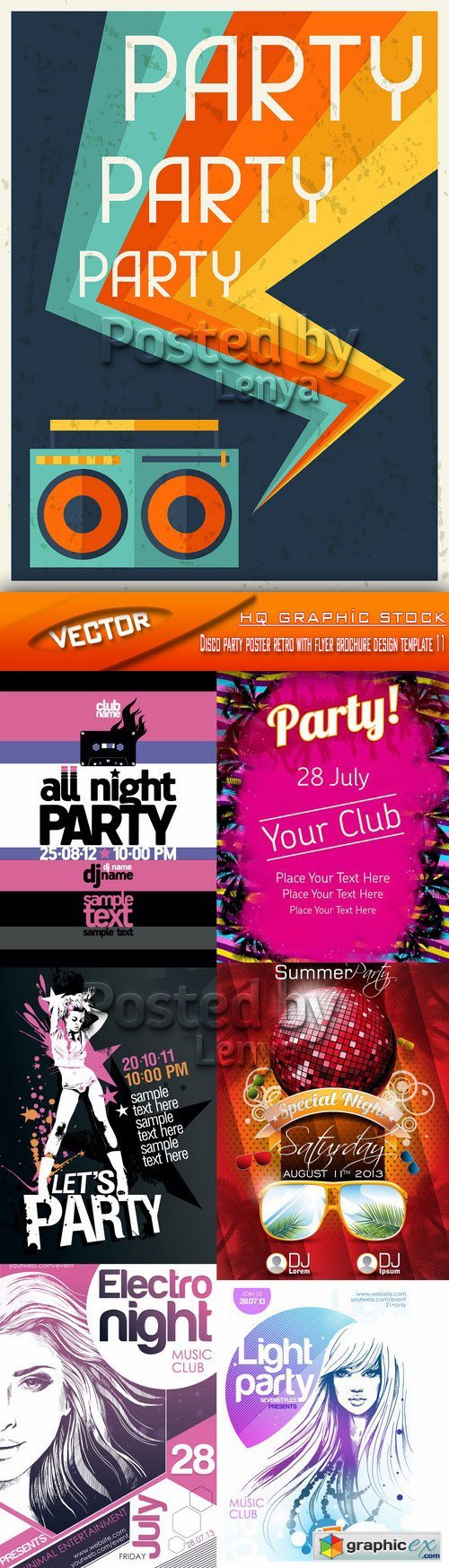 Stock Vector - Disco party poster retro with flyer brochure design template 11