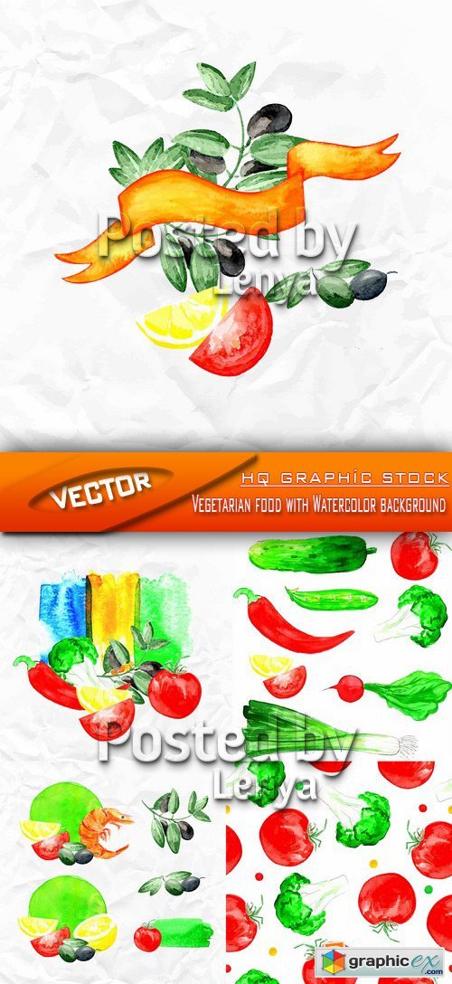 Stock Vector - Vegetarian food with Watercolor background