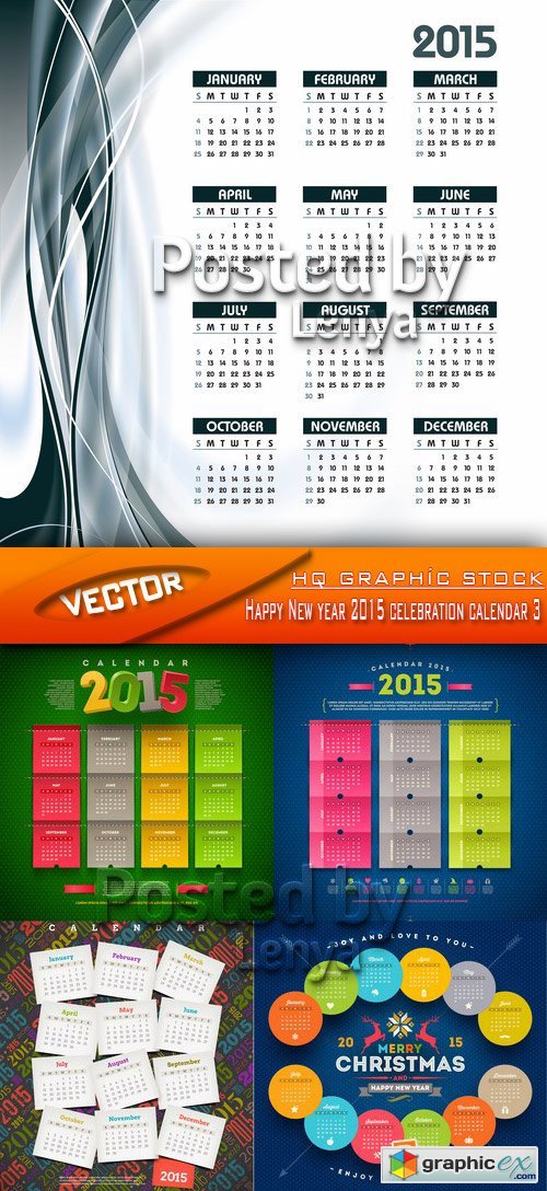 Stock Vector - Happy New year 2015 celebration calendar 3