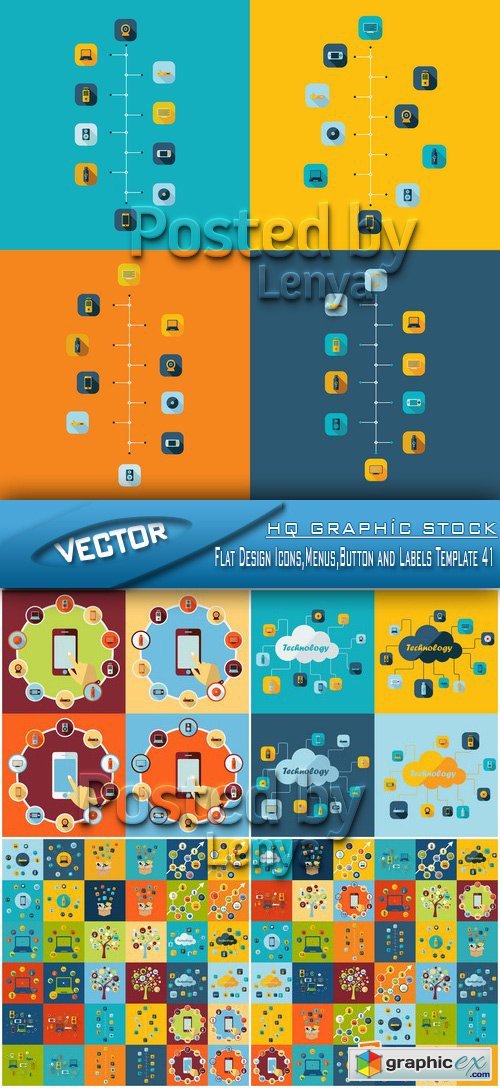 Stock Vector - Flat Design Icons,Menus,Button and Labels Template 41