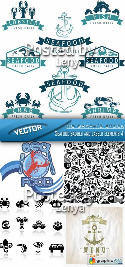 Stock Vector - Seafood badges and labels elements 4