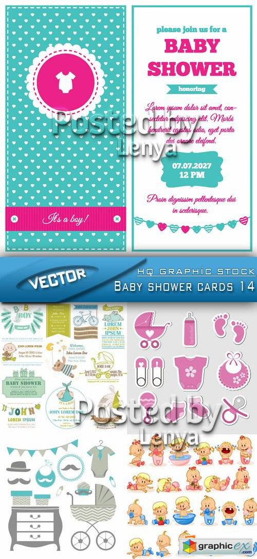 Stock Vector - Baby shower cards 14