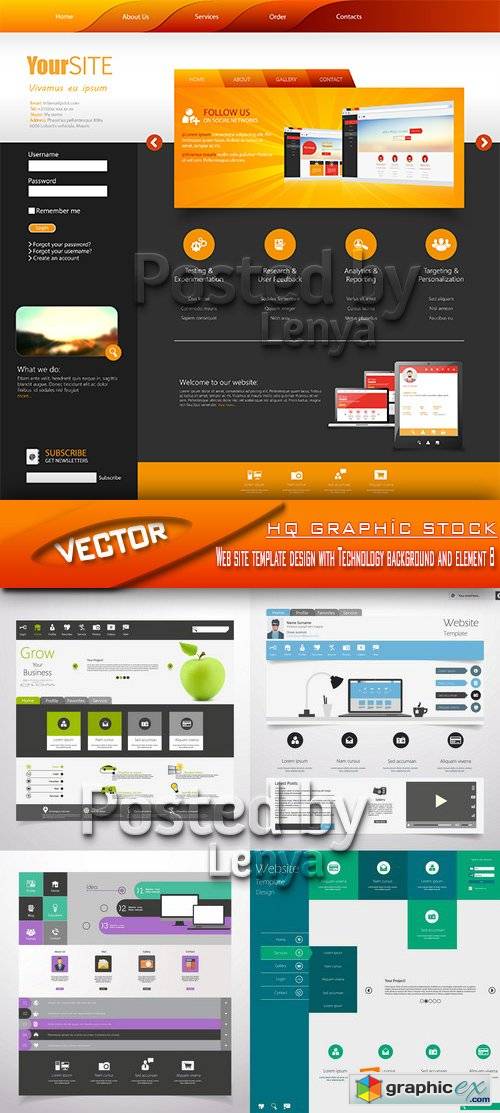 Stock Vector - Web site template design with Technology background and element 8