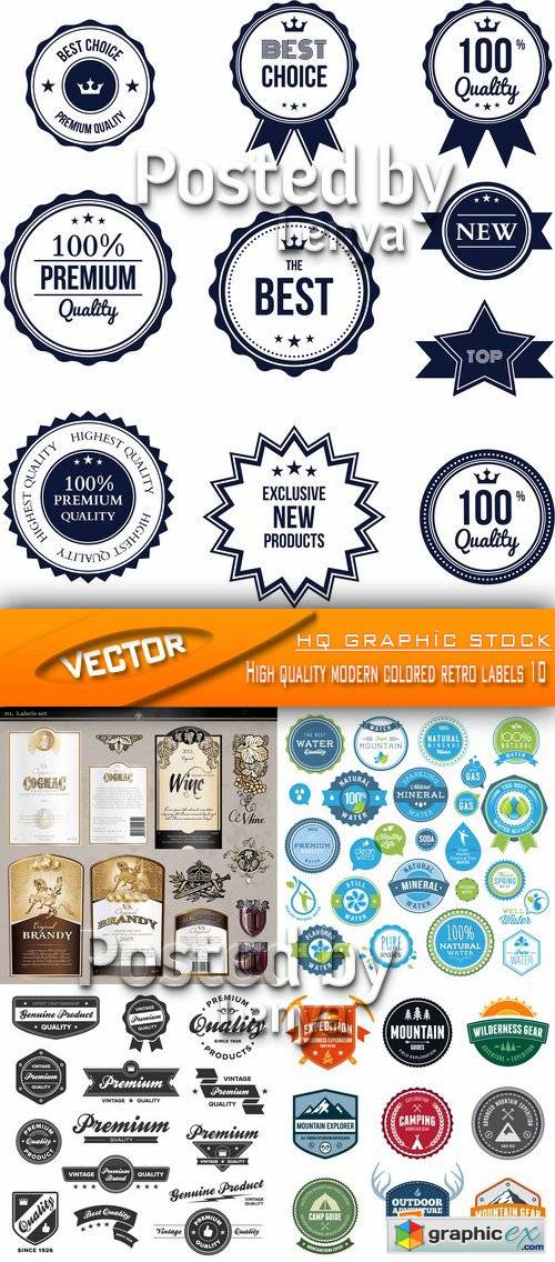 Stock Vector - High quality modern colored retro labels 10