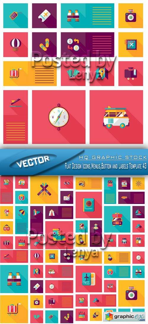 Flat Design Icons,Menus,Button and Labels Template 43