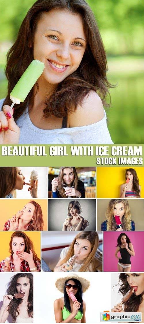 Stock Photos - Beautiful girl with ice cream, 25xJPG
