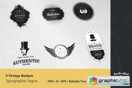 6 Vintage Typographic Logo Badges 28575