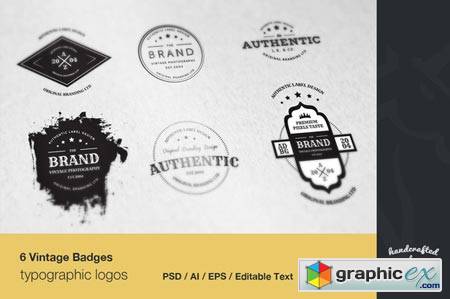 6 Vintage Typographic Logo Badges 28049