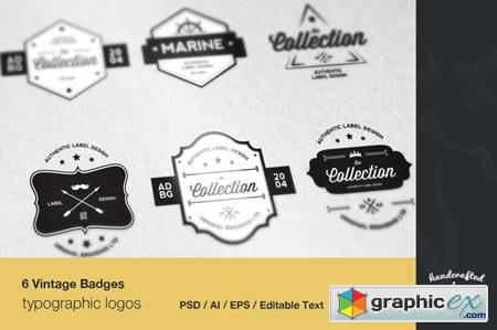 6 Vintage Typographic Logo Badges 27243