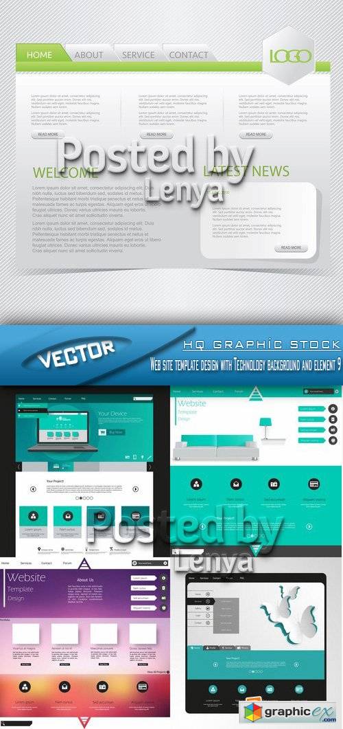 Stock Vector - Web site template design with Technology background and element 9