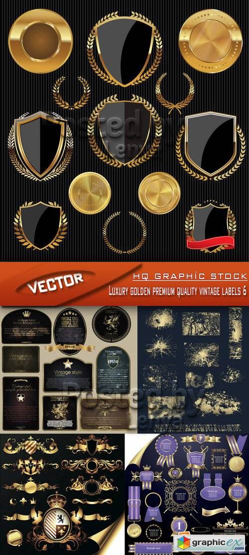 Stock Vector - Luxury golden premium quality vintage labels 6