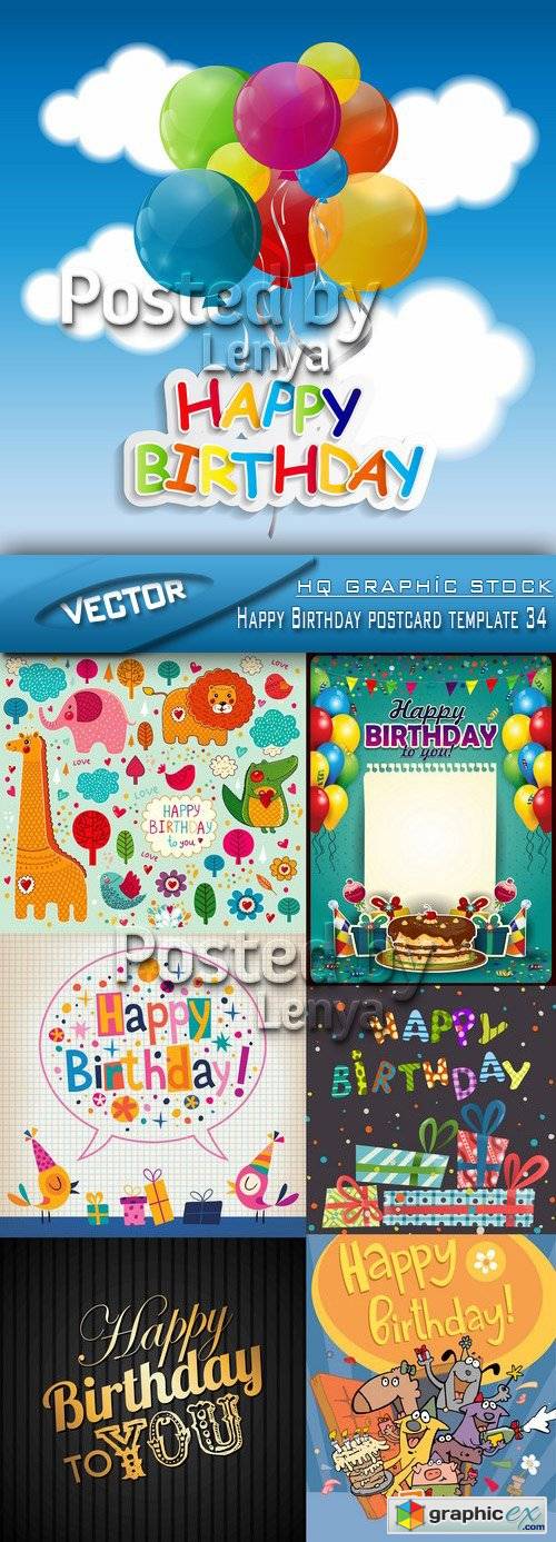Stock Vector - Happy Birthday postcard template 34