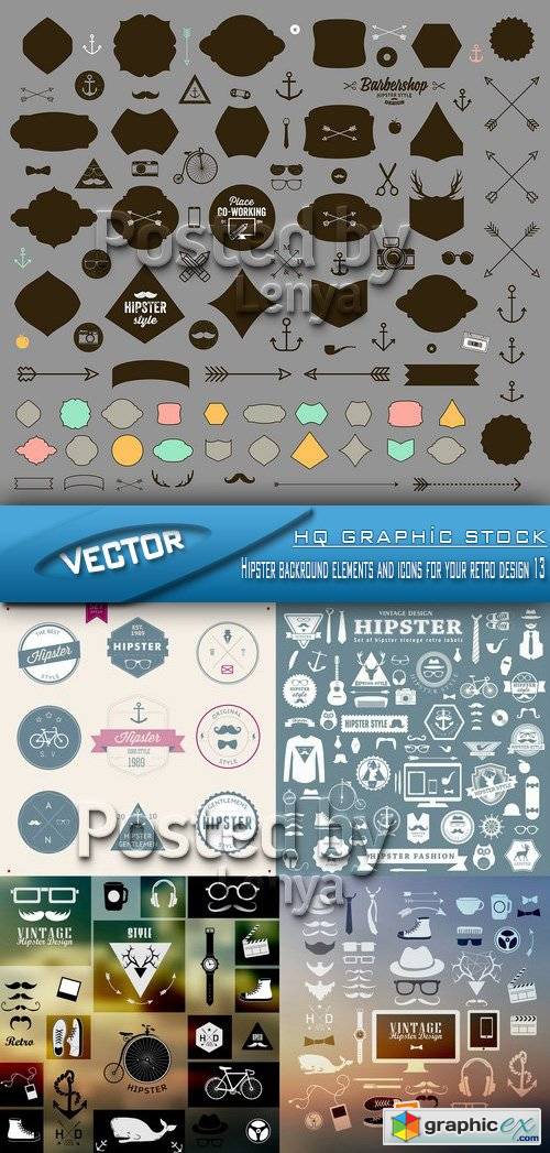 Stock Vector - Hipster backround elements and icons for your retro design 13