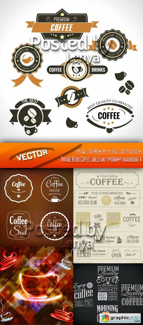 Stock Vector - Vintage Retro Coffee Labels and typography background 4