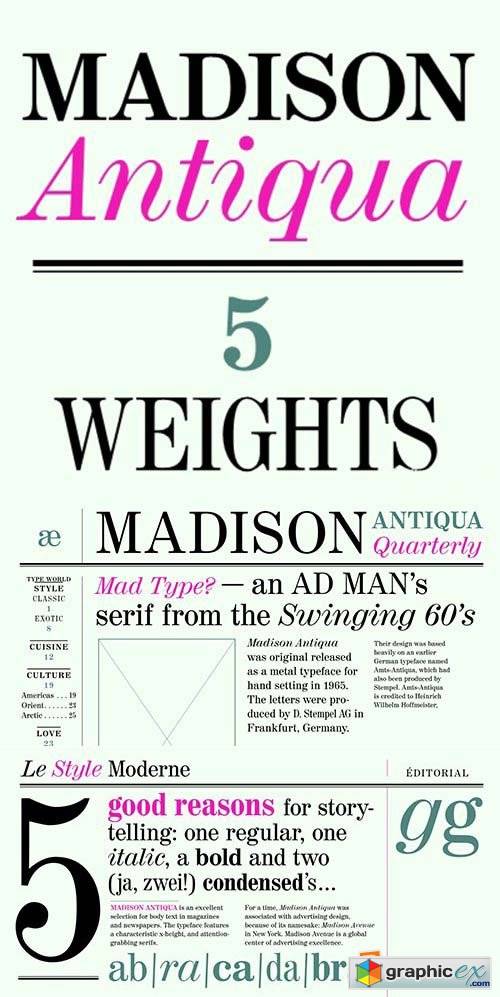 Madison Antiqua Pro Font Family - 5 Fonts 175$