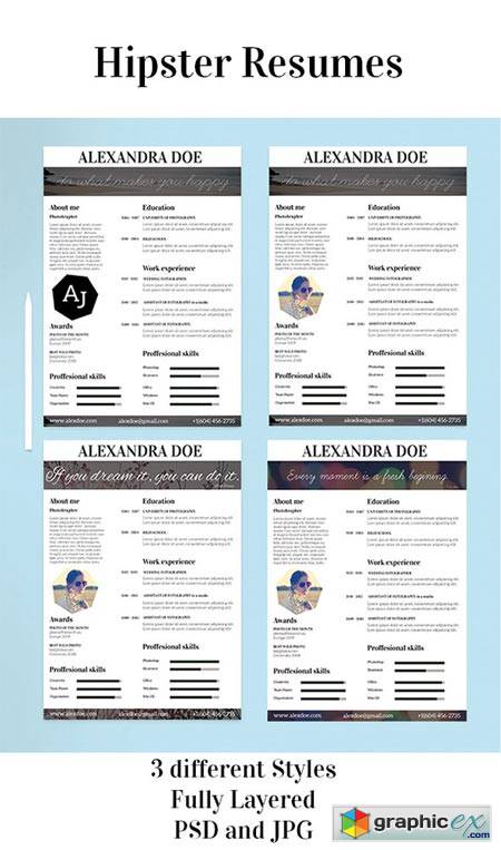 Hipster Resume in 3 Variations 26952