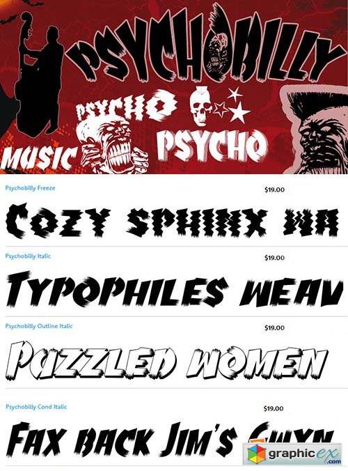 Psychobilly Font Family - 10 Font 190$