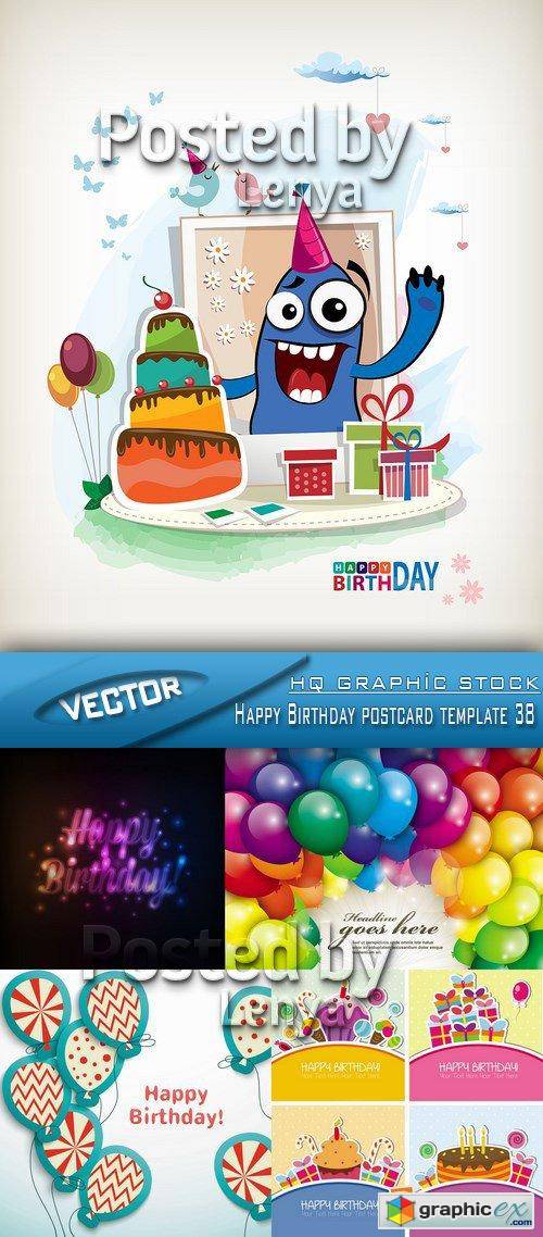 Stock Vector - Happy Birthday postcard template 38