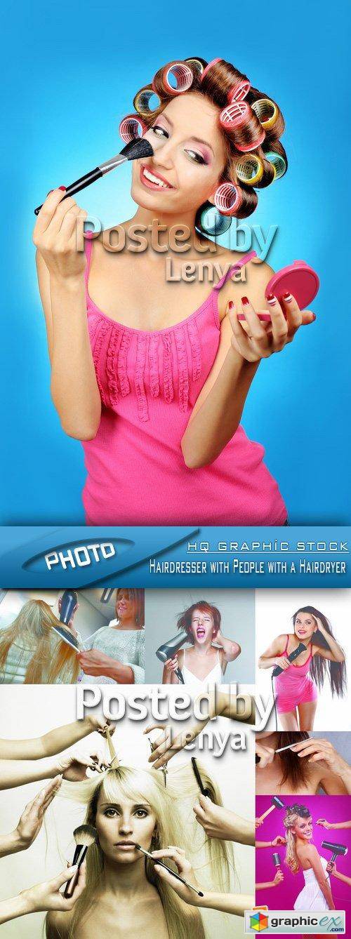 Stock Photo - Hairdresser with People with a Hairdryer