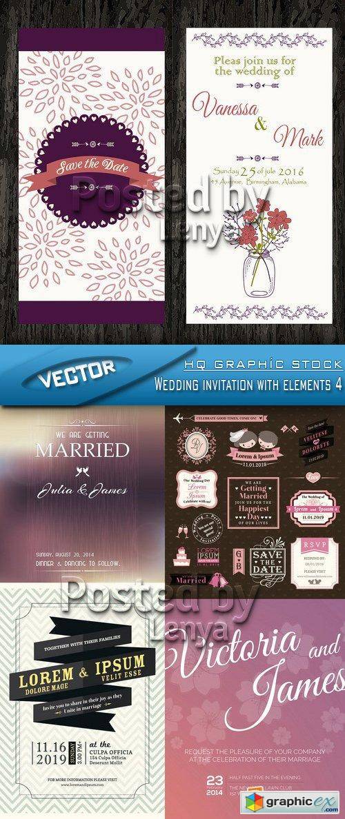 Stock Vector - Wedding invitation with elements 4