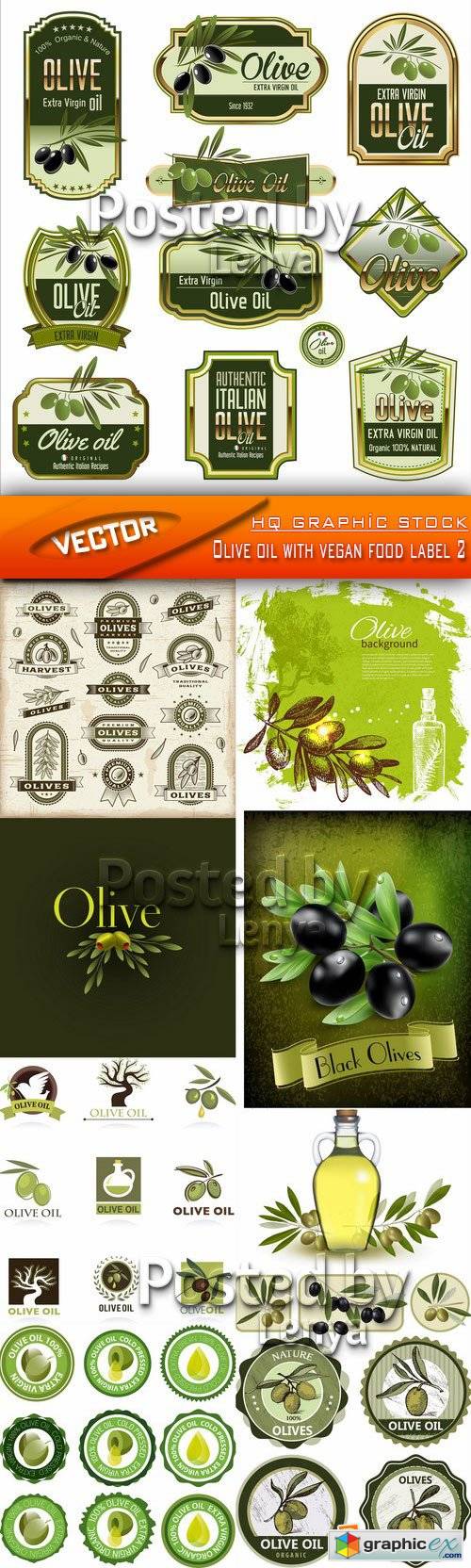 Stock Vector - Olive oil with vegan food label 2