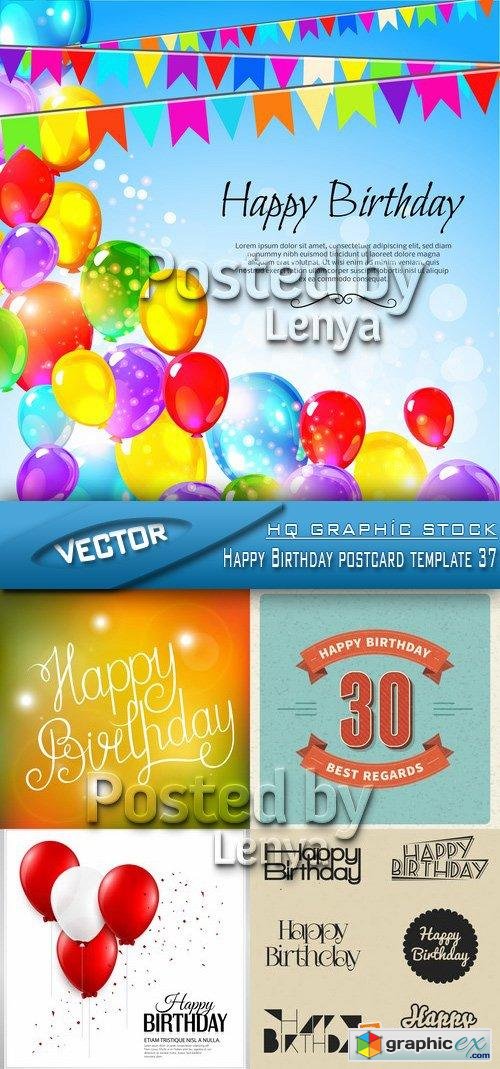 Stock Vector - Happy Birthday postcard template 37
