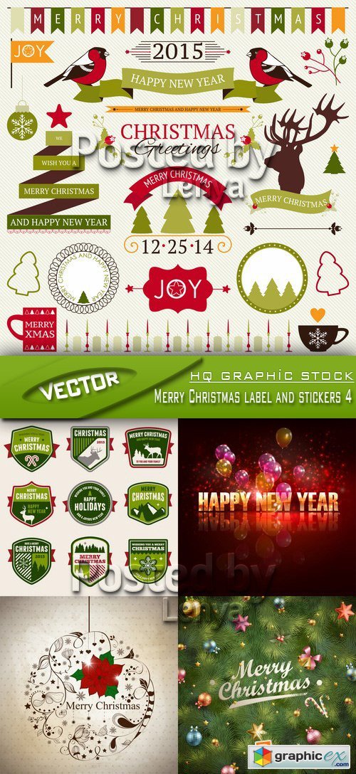Stock Vector - Merry Christmas label and stickers 4