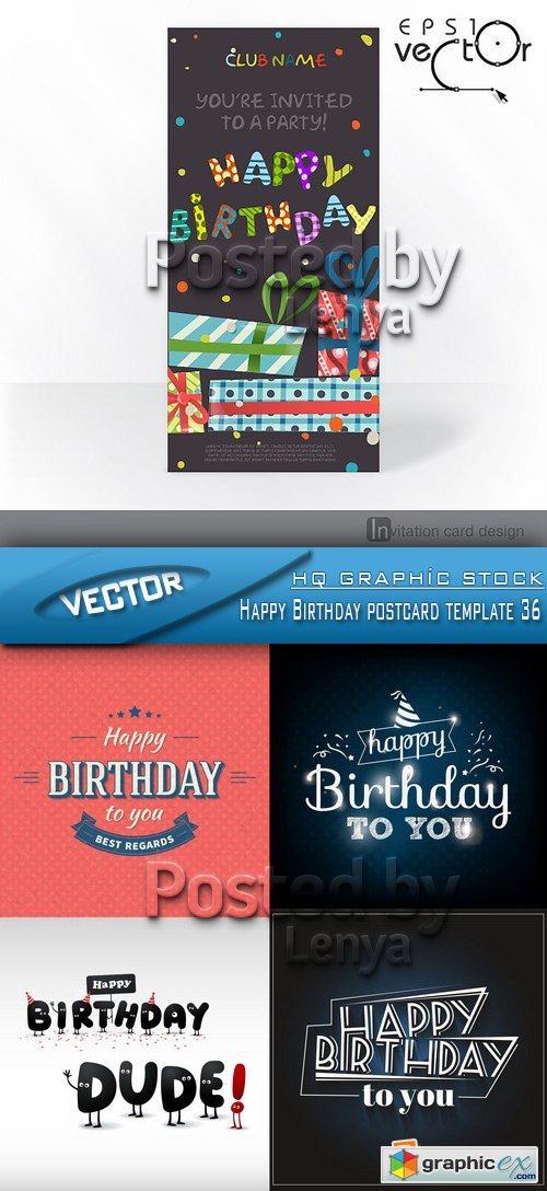 Stock Vector - Happy Birthday postcard template 36