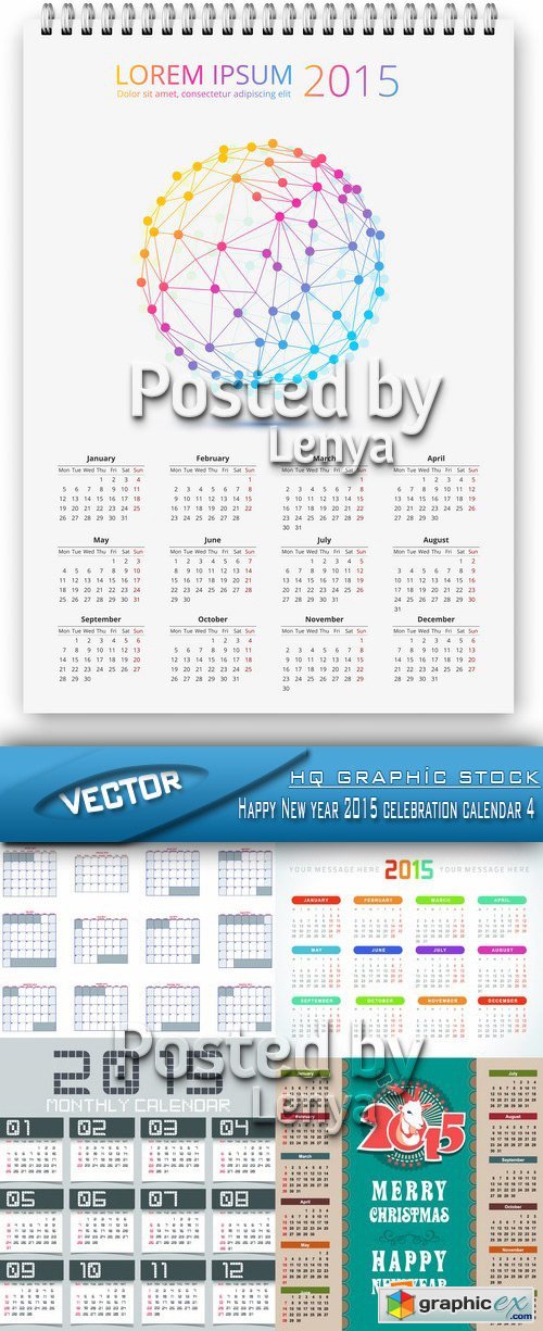 Stock Vector - Happy New year 2015 celebration calendar 4d