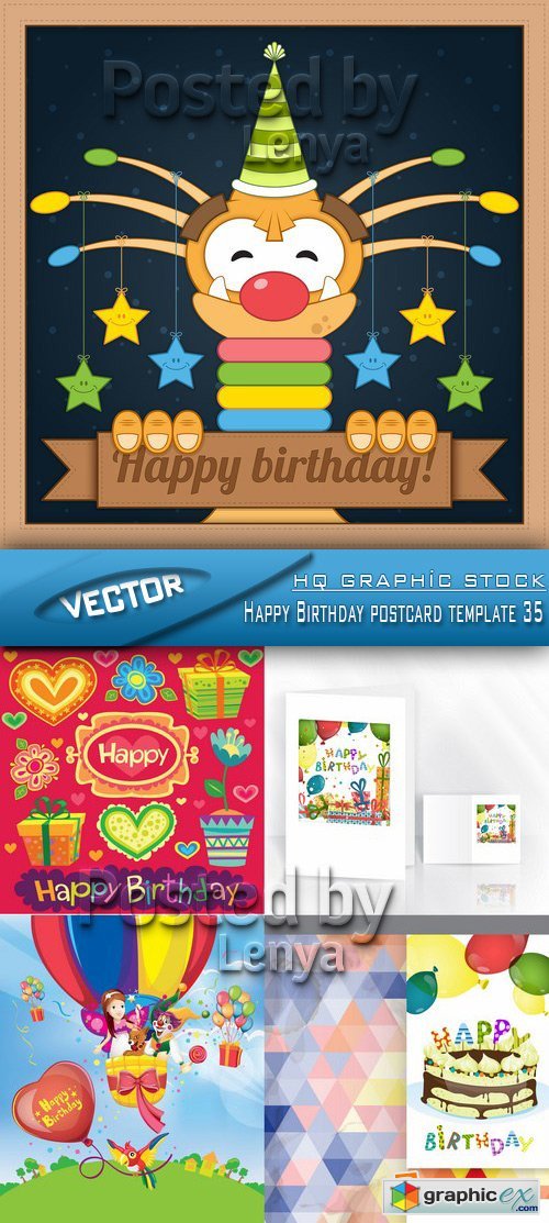 Stock Vector - Happy Birthday postcard template 35