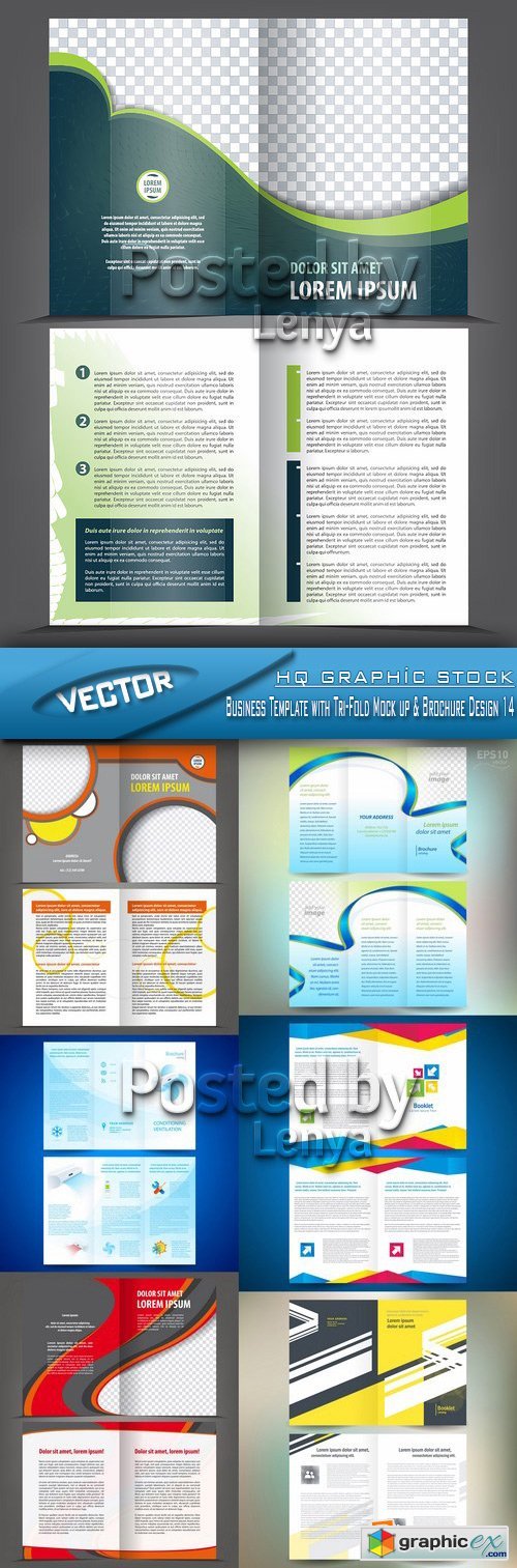 Stock Vector - Business Template with Tri-Fold Mock up & Brochure Design 14