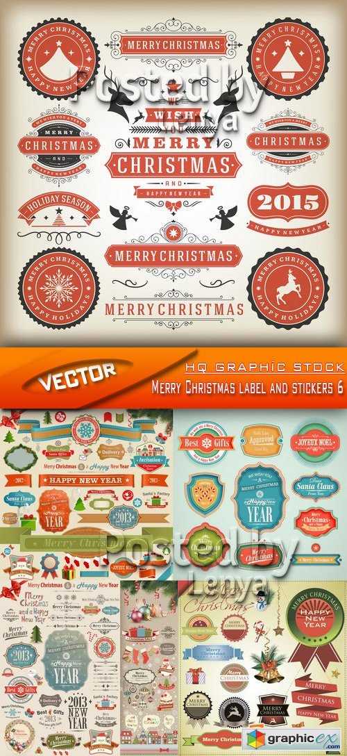 Stock Vector - Merry Christmas label and stickers 6