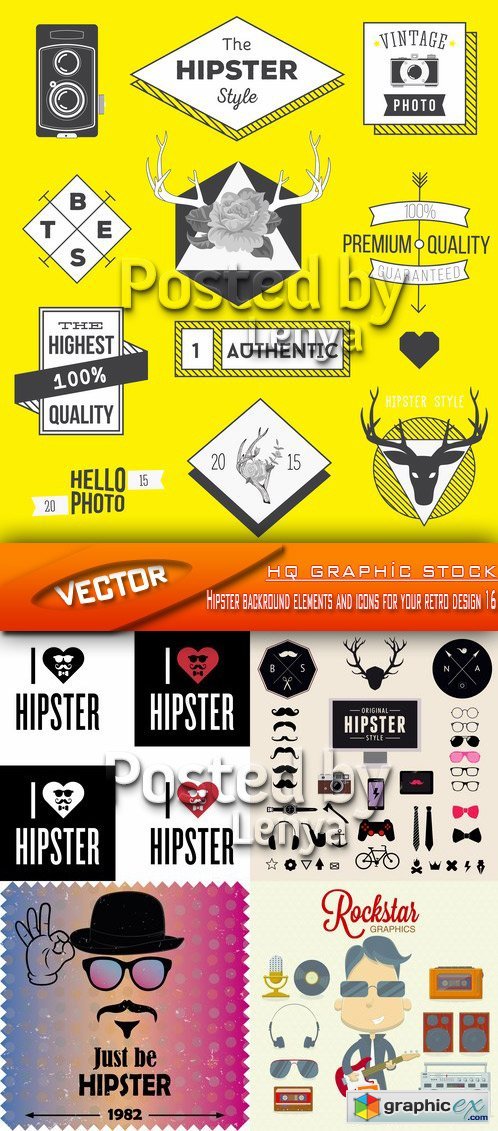 Stock Vector - Hipster backround elements and icons for your retro design 16