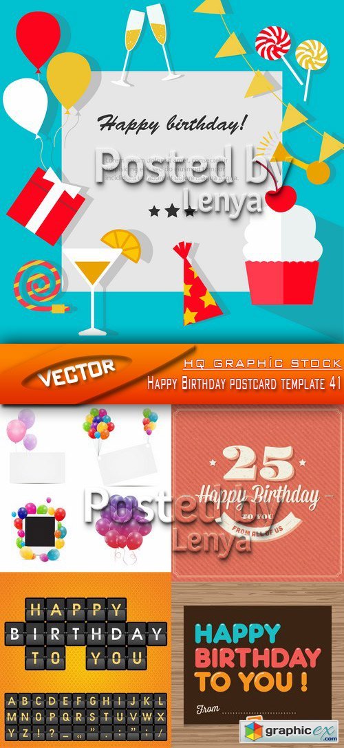 Stock Vector - Happy Birthday postcard template 41