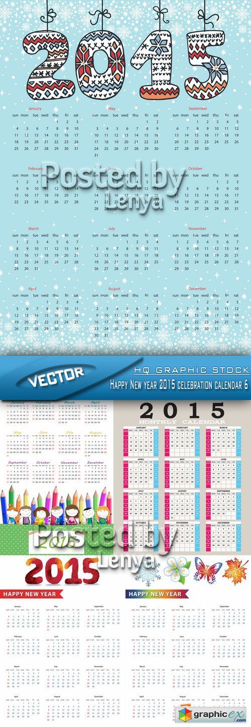 Stock Vector - Happy New year 2015 celebration calendar 6