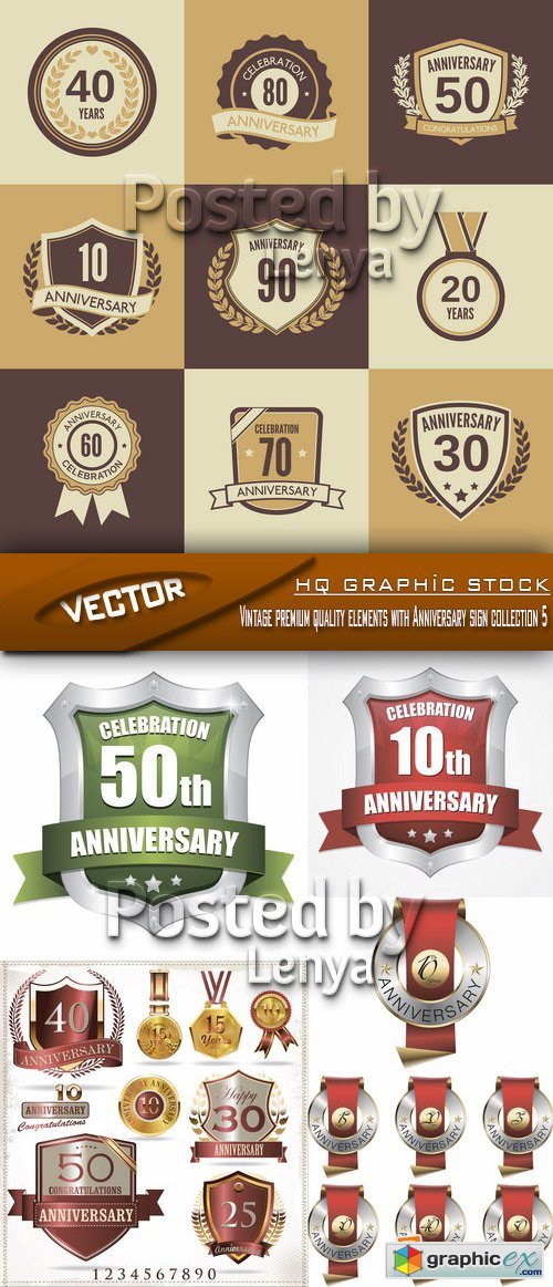 Stock Vector - Vintage premium quality elements with Anniversary sign collection 5
