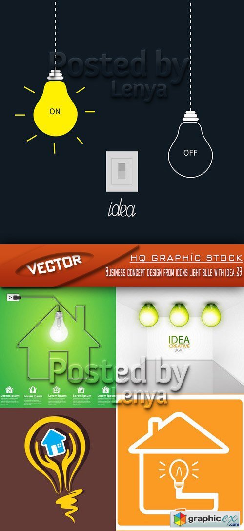 Business concept design from icons light bulb with idea 29